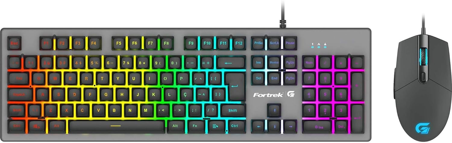 Kit Teclado + Mouse Gamer 6400 DPI Ranger RGB Rainbow Grafite Fortrek