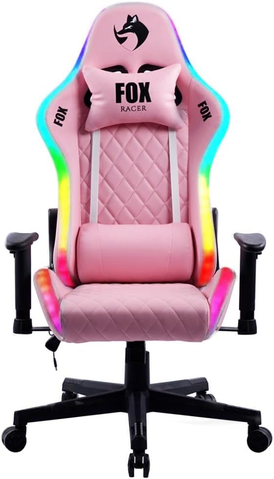 Cadeira Gamer Fox Racer Rosa com Rgb e Iluminação Led